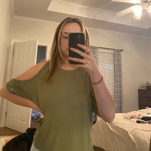 Open shoulder green top